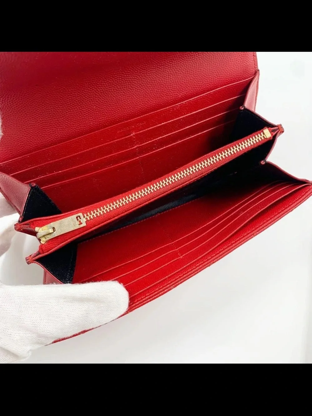 Saint Laurent Red Chevron-Quilted Envelope Wallet with Gold YSL